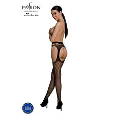 Эротические колготки-бодистокинг Passion ECO S002 black, с доступом, геометрическое плетение