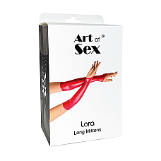 Виниловые митенки Art of Sex - Lora длинные, размер M, цвет черный с эффектом голограммы