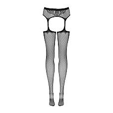 Сетчатые чулки-стокинги с узором на ягодицах Obsessive Garter stockings S232 S/M/L, черные, имитация