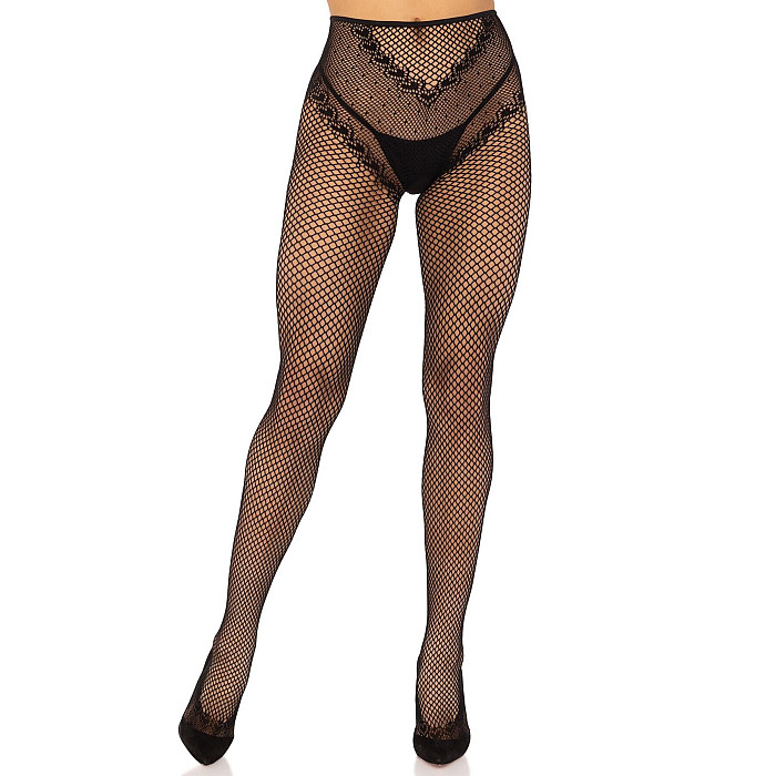 Стрип-колготки Leg Avenue Crotchless Net Tights with Heart Backseam, One Size, черные, с доступом