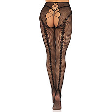 Стрип-колготки Leg Avenue Crotchless Net Tights with Heart Backseam, One Size, черные, с доступом