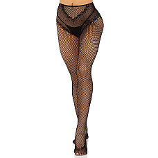 Стрип-колготки Leg Avenue Crotchless Net Tights with Heart Backseam, One Size, черные, с доступом