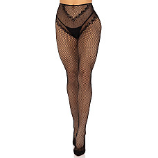 Стрип-колготки Leg Avenue Crotchless Net Tights with Heart Backseam, One Size, черные, с доступом