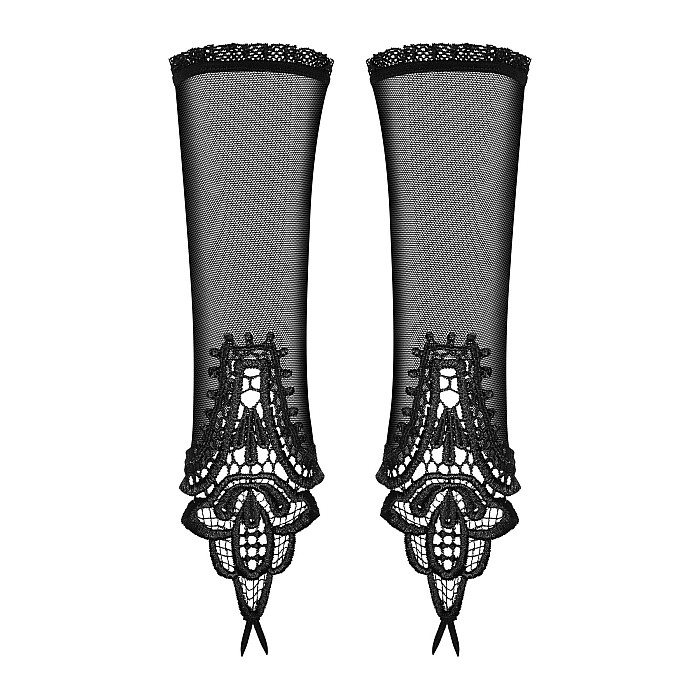 Сітчасті мітенки з мереживом Obsessive Luiza mittens One size, чорні