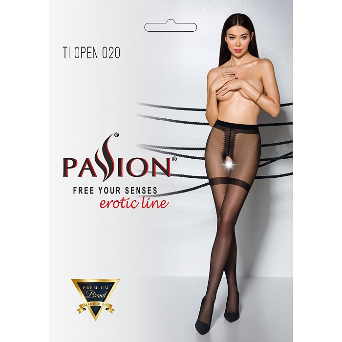 Колготки з відкритим доступом, імітація панчіх Passion TIOPEN 020 black 3/4 (20 den)