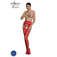 Еротичні колготки-бодістокінг Passion ECO S002 red, з доступом, геометричне плетіння