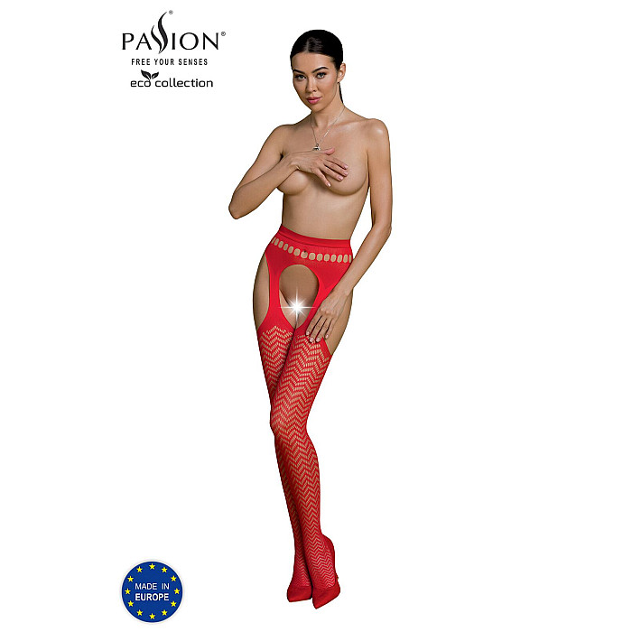 Эротические колготки-бодистокинг Passion ECO S002 red, с доступом, геометрическое плетение