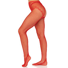 Стрип-колготки Leg Avenue Crotchless Net Tights with Heart Backseam, One Size, красные, с доступом