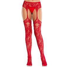 Колготки Leg Avenue Net Stockings with Attached Garter Belt One Size Red