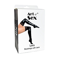 Сексуальные виниловые чулки Art of Sex - Lora с кружевом, размер S, цвет черный