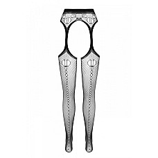 Эротические колготки-бодистокинг Passion ECO S008 black, с имитацией чулок и пояса