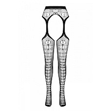 Эротические колготки-бодистокинг Passion ECO S008 black, с имитацией чулок и пояса