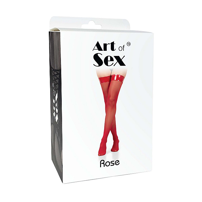 Чулки в мелкую сетку с коронкой Art of Sex - Rose, цвет черный с эффектом мокрого бархата, L