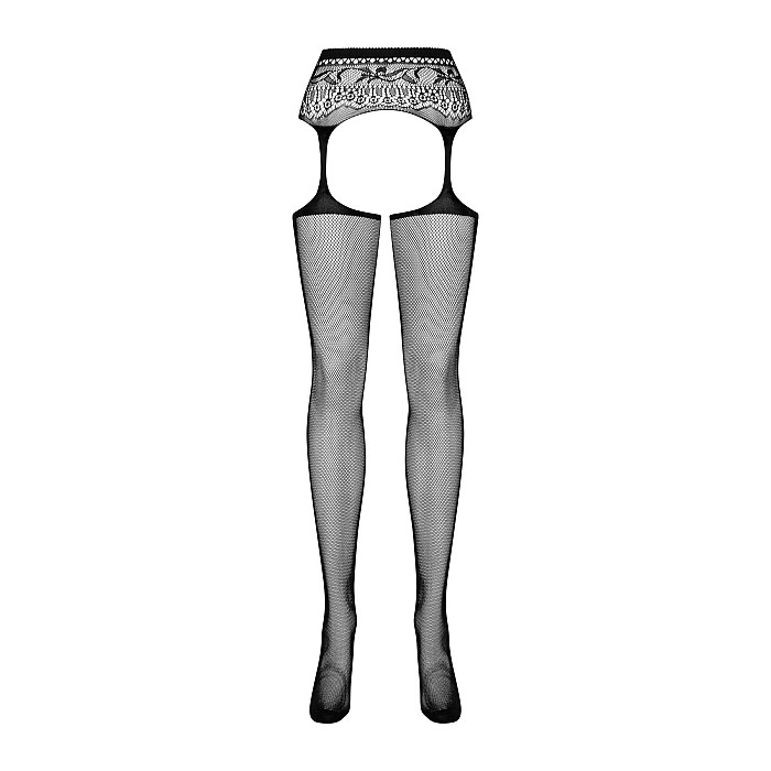 Сетчатые чулки-стокинги с кружевным поясом Obsessive Garter stockings S307 XL/XXL, черные