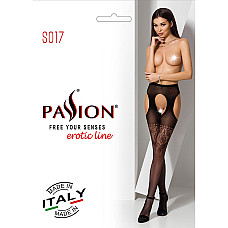 Колготки-бодистокинги с открытым доступом Passion S017 One Size, Black, имитация чулок и пояса
