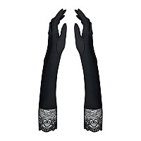 Високі рукавички з каменями та мереживом Obsessive Miamor gloves, black