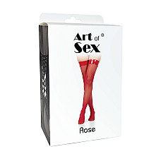 Чулки в мелкую сетку с лакированной коронкой Art of Sex - Rose, цвет черный, L