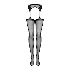 Сетчатые чулки-стокинги со стрелкой Obsessive Garter stockings S314 S/M/L, черные, имитация гартеров