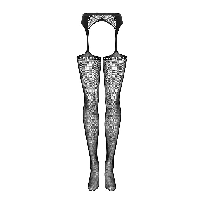 Сетчатые чулки-стокинги со стрелкой Obsessive Garter stockings S314 S/M/L, черные, имитация гартеров