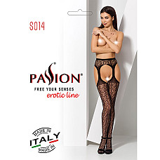 Кружевные колготки-бодистокинги Passion S014 One Size, Black, имитация чулок и пояса с гартерами