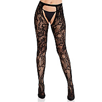 Колготки Leg Avenue Rose Lace Crotchless Tights with Open One Size Black