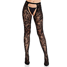 Колготки Leg Avenue Rose Lace Crotchless Tights with Open One Size Black