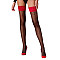 Чулки Passion ST120 3/4 black-red, на ажурной силиконовой резинке, изысканный декор и люрекс