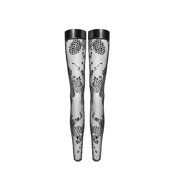 Чулки без мыска Noir Handmade F243 Tulle stockings with patterned flock embroidery, S