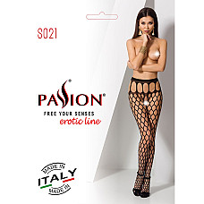 Еротичні колготки-бодістокінг Passion S021 black, у крупну сітку з високим поясом