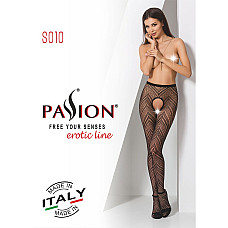 Эротические колготки-бодистокинг Passion S010 black, с доступом, геометрический рисунок