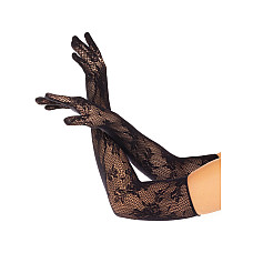 Перчатки Leg Avenue Lace Opera Length Gloves, One Size, черные, выше локтя, сетка с цветочным узором