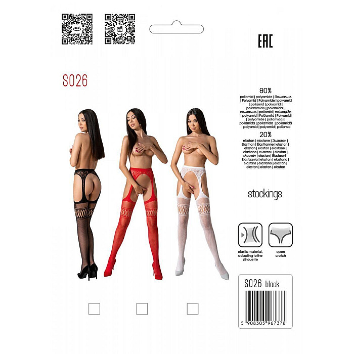 Эротические колготки-бодистокинг со шнуровкой на бедрах Passion S026 One Size, black, с доступом