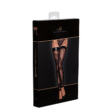 Чулки без мыска Noir Handmade F243 Tulle stockings with patterned flock embroidery, M