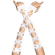 Митенки Leg Avenue Butterfly applique arm warmers White, бабочки