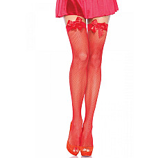 Чулки-сетка с атласным бантиком Leg Avenue Fishnet Thigh Highs With Bow One size, Red