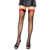 Панчохи-сітка з атласним бантиком Leg Avenue Fishnet Thigh Highs One size Black With Bow Red