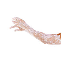 Перчатки Leg Avenue Lace Opera Length Gloves, One Size, белые, выше локтя, сетка с цветочным узором