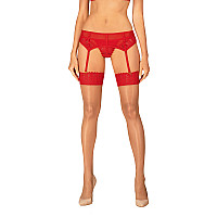 Чулки Obsessive Ingridia stockings XS/S, бежевые с красной резинкой