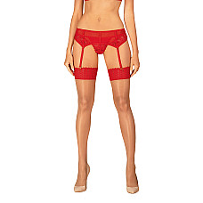 Чулки Obsessive Ingridia stockings XS/S, бежевые с красной резинкой