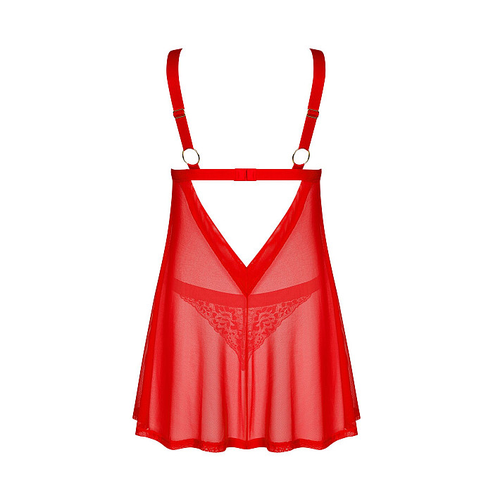 Бэби-долл Obsessive Elianes babydoll & thong, M/L, красный, кружевной лиф, трусики-танга в наборе
