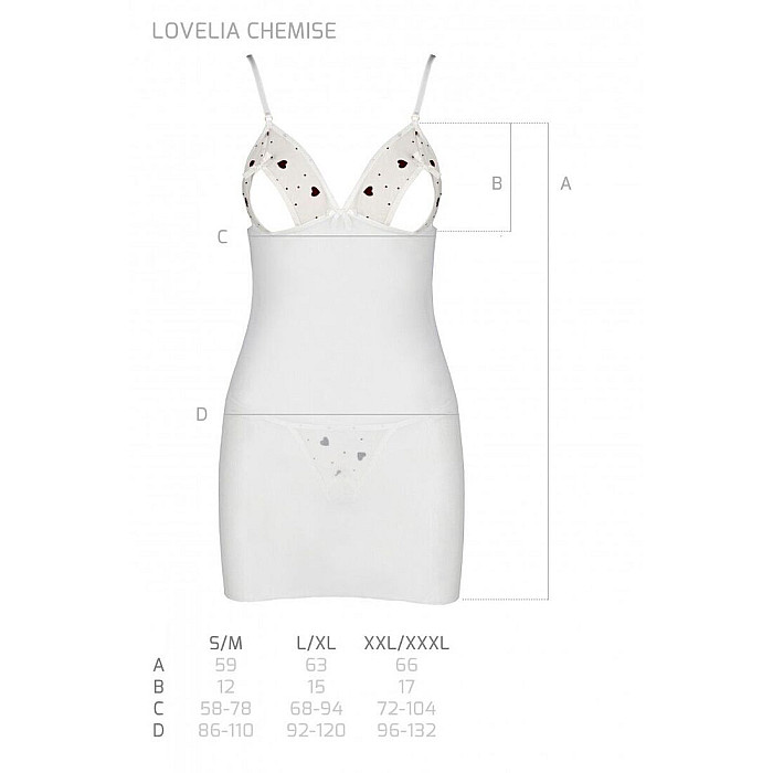 Сорочка з вирізами на грудях, стрінги Passion LOVELIA CHEMISE XXL/XXXL, white