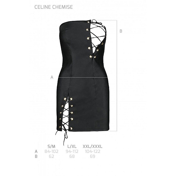 Мини-платье из экокожи Passion CELINE CHEMISE S/M, black, шнуровка, трусики в комплекте