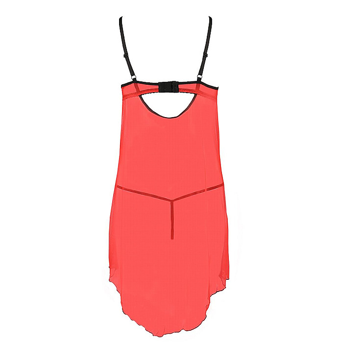 Прозорий пеньюар з відкритими грудьми CHERRY CHEMISE red S/M - Passion Exclusive, трусики