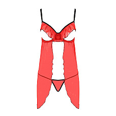 Прозрачный пеньюар с открытой грудью CHERRY CHEMISE red S/M - Passion Exclusive, трусики