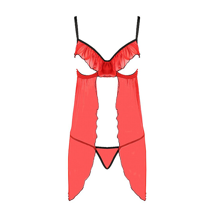Прозорий пеньюар з відкритими грудьми CHERRY CHEMISE red S/M - Passion Exclusive, трусики