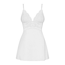 Сатиновый пеньюар с кружевом Obsessive 810-BAB-2 babydoll & thong L/XL, белый, пеньюар, танга