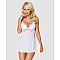 Сатиновый пеньюар с кружевом Obsessive 810-BAB-2 babydoll & thong L/XL, белый, пеньюар, танга