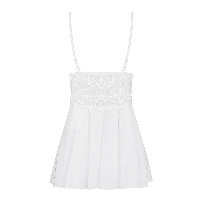 Сатиновый пеньюар с кружевом Obsessive 810-BAB-2 babydoll & thong L/XL, белый, пеньюар, танга
