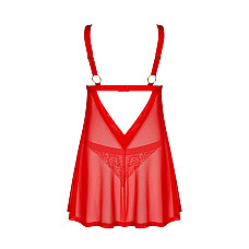 Бэби-долл Obsessive Elianes babydoll & thong, XL/2XL, красный, кружевной лиф, трусики-танга в наборе