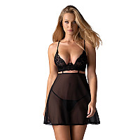Бэби-долл Obsessive Nutris babydoll & thong, XL/2XL, имитация лифа и юбочки, стринги в комплекте